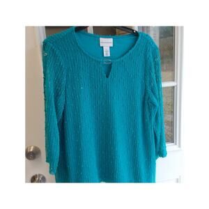 Alfred Dunner Teal Sequined Tunic Top